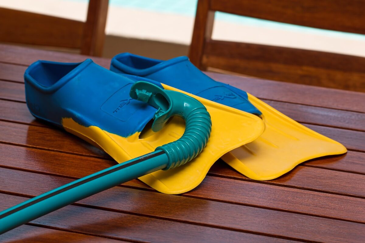 Snorkelling equipment rinsed and drying after use