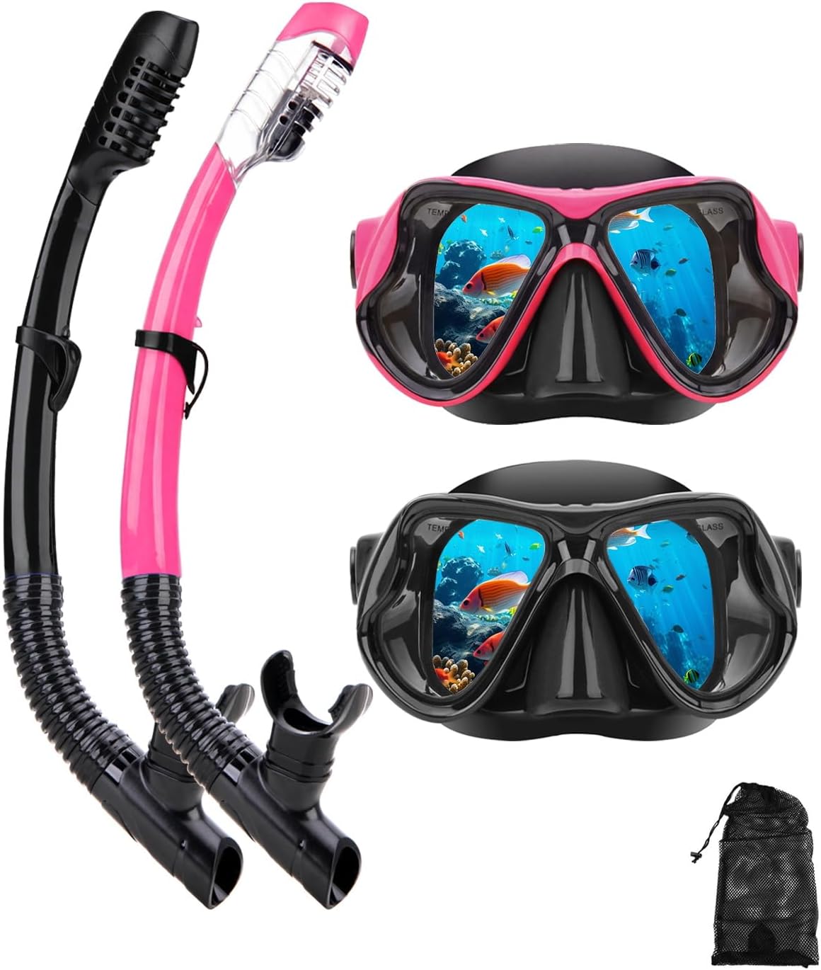 Snorkeling Gear for Adults Kids, Dry-Top Snorkel Mask Set, Anti-Fog Scuba Diving Snorkle mask